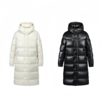 Veste d'hiver unisexe à la mode, en duvet moelleux, coupe-vent, infroissable, chaude, avec logo personnalisé, veste longue brillante de haute qualité