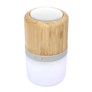 Nieuwe Collectie Oem Custom Merk Logo Mini Draadloze Ronde Bamboe Lamp Hout Bluetooth Speaker