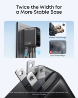 Anker 100W GaN Fast Charger 3-Port USB C Wall Charger dengan Layar Digital Pintar GaNPrime Power Adapter untuk MacBook iPhone iPad
