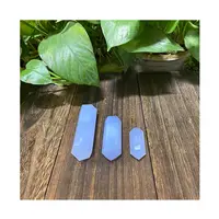 Punti di calcedonio di cristallo naturale all'ingrosso di alta qualità bacchetta trasparente blu pietra preziosa doppie punte torri per la guarigione
