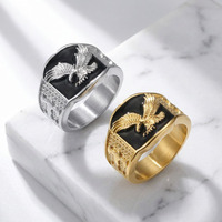 Bague Aigle Ailes Volantes en Acier Inoxydable Plaqué Or, Personnalisée, Étanche, Anti-ternissement, Tendance, pour Hommes, Bijoux Fins