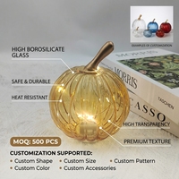 Mini citrouille en verre avec lumière LED, fournisseur de marque privée ODM, guirlande lumineuse féerique, décoration d'intérieur, cadeau, automne, Thanksgiving, borosilicate, vente en gros