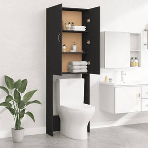 Estante de almacenamiento <span class=keywords><strong>para</strong></span> baño con 3 niveles por <span class=keywords><strong>encima</strong></span> de la lavadora Gabinete de almacenamiento de baño de madera Independiente sobre el inodoro - Product Image 5