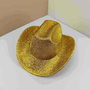 Sombrero de Vaquero Dorado al por Mayor para Mujer, Estilo Occidental, PVC Ecológico, en Blíster - Product Image 6