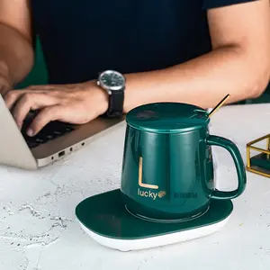 Electric Thermostatic Heating Pad Custom Porcelain Coffee Tea Cups Ceramics USB Charging Smart Heated Mug With Heater Spoon