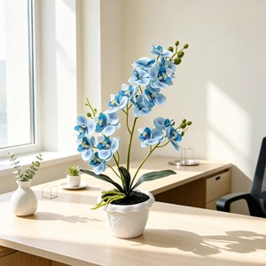 Nouvelle orchidée Phalaenopsis artificielle en pot de sable noir, 42 cm, plante en pot de simulation en caoutchouc souple, décoration pour le bureau et la maison - Product Image 2