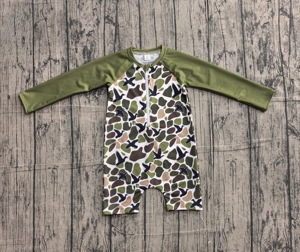 S0748 Maillot de bain personnalisé pour petite fille active, imprimé camouflage vert, vente en gros, ensemble de maillots de bain sans manches pour enfants - Product Image 1