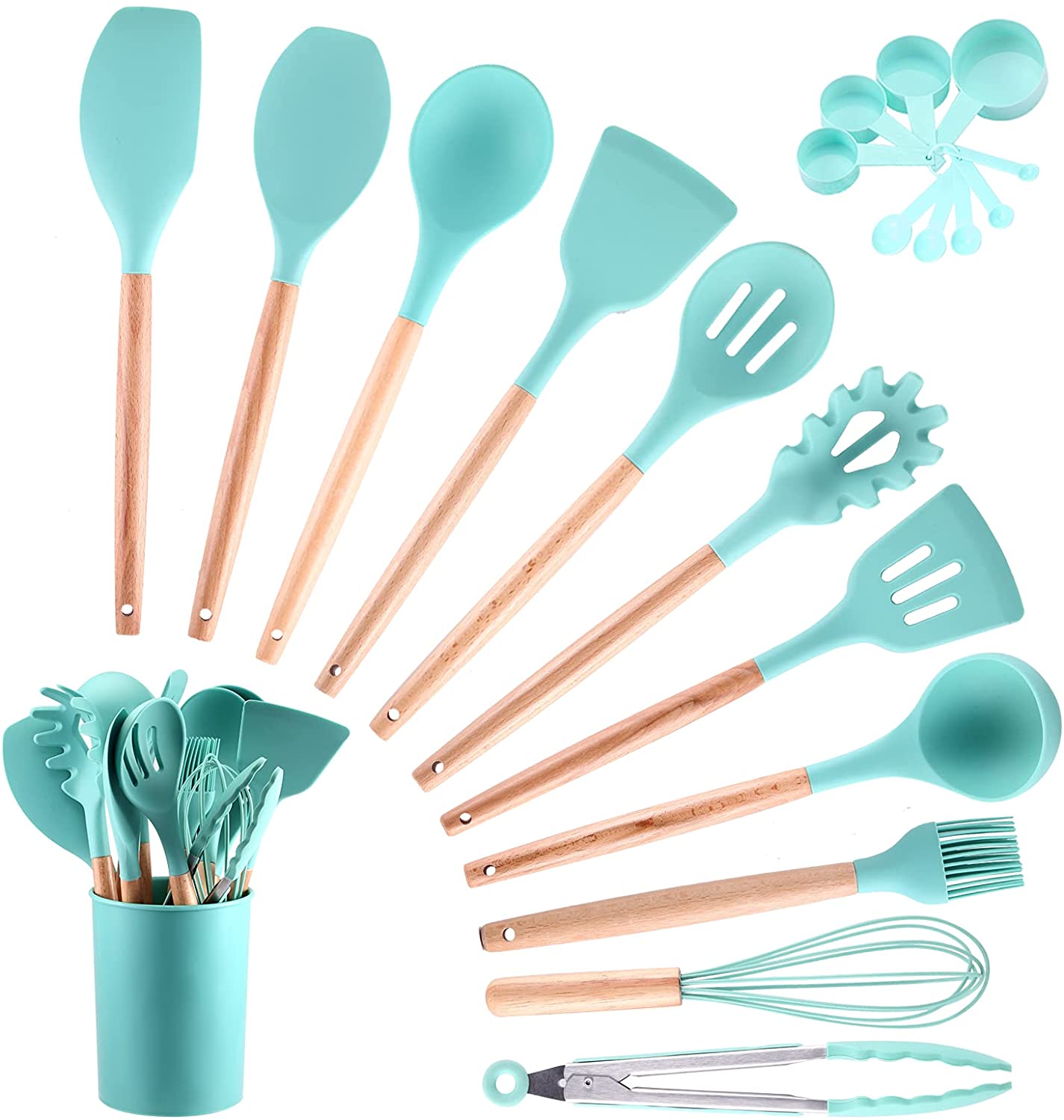 Роскошная 11 шт деревянная ручка, силикон набор кухонной посуды