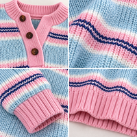 Pull en tricot surdimensionné à col polo et épaules tombantes pour femme, en mélange acrylique personnalisé, à rayures pastel, pour l'hiver