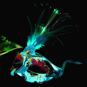 หน้ากากขนนกเรืองแสงไฟเบอร์ออปติก LED หลากสี ของเล่นเด็ก ขายส่ง ลดราคาพิเศษสำหรับปาร์ตี้ฮาโลวีน - Product Image 3