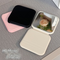 Cermin Lipat Mini Bulat Portabel Grosir, Cermin Kosmetik Saku Lipat Kulit PU Definisi Tinggi untuk Rias Wajah