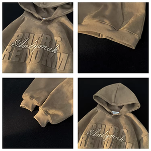 Áo hoodie nam chất liệu da lộn dày, in nổi 3D, cúc bấm, kiểu dáng oversized, thiết kế tùy chỉnh - Nhà cung cấp đã được xác minh về hàng streetwear - Product Image 6