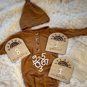 Annuncio di crescita del traguardo mensile del bambino ciao servizio fotografico del primo anno mondiale regalo di gravidanza pietra miliare in legno 3d arcobaleno - Product Image 5