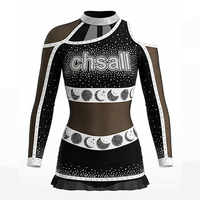Uniforme de Animadoras Personalizado de Manga Larga, de Una Pieza, con Malla, Pedrería y Spandex, para Equipos