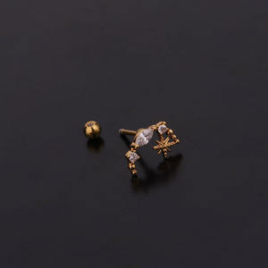 3 colores curva barra larga mariposa estrella satélite forma oro cartílago pendiente CZ Tragus <span class=keywords><strong>Orbital</strong></span> Snug Helix <span class=keywords><strong>Piercing</strong></span> Studs - Product Image 3