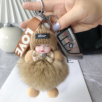 Cadeaux de noël sac à main sac pendentif à breloques en peluche poupée lapin fourrure Pom Pom porte-clés Kawaii dormir bébé poupée peluche porte-clés