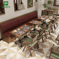 Ensembles de meubles modernes pour cafés et restaurants de restauration rapide : bancs carrés en bois, tables et chaises pour cafés
