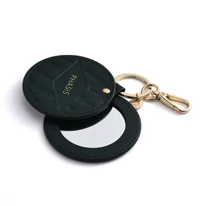 Luxury Style Fashion Popular Lady Brand Vintage Design PU Leather Cosmetic Mirror With Keychain