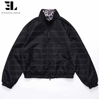 Blouson Bomber en Denim Sergé de Coton Réversible LARSUR, Effet Usé, Motif Léopard des Neiges, Coupe Courte, Style Aviateur, en Satin pour Homme