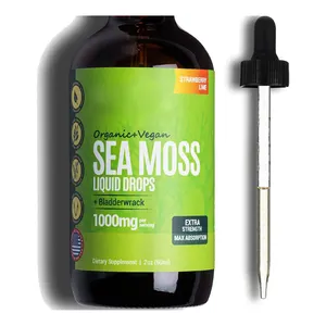 Gotas de aceite de Moss de mar irlandés, botella de vidrio, productos herbales, orgánica vegana, con etiqueta personalizada, líquido de musgo de mar irlandés, 2 oz