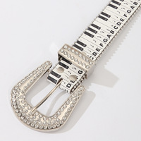 Ceinture en cuir PU style western cowboy avec strass pour homme et femme, clavier de piano Y2K, boucle en cristal, musique punk rock