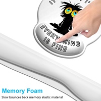 Ensemble clavier et souris de jeu en mousse à mémoire de forme avec repose-poignets, base antidérapante, motif chat noir, pour le bureau et la maison