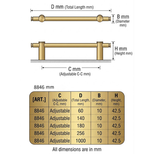 Contemporary Solid Brass Long Adjustable <strong>Drawer</strong> Pull Handle Gold Cabinet <strong>Knobs</strong> Kitchen Bathroom Furniture Hardware Wholesale - Product Image 2