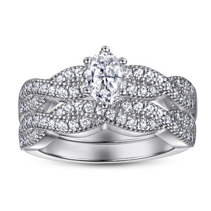 Luxury S925 <b>Sterling</b> <b>Silver</b> Oval Shaped Zircon <b>Rings</b> <b>Set</b> For Women Engagement Wedding Factory Wholesale - Product Image 1