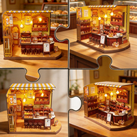 Rompecabezas 3D de Madera de Panadería en Miniatura Móvil, Kit LED para Rincón de Lectura, Casa en Miniatura DIY para Decoración de Estanterías