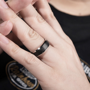 New Men's Stainless Steel & Leather <b>Ring</b> Wholesale Black <b>Titanium</b> Steel <b>Ring</b> Black & White Style - Product Image 3