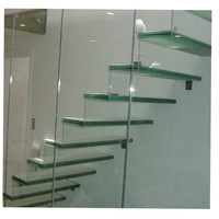 Escalier flottant moderne en bois massif avec marches droites et garde-corps en verre pour villa, maison, hôtel – Escalier de luxe simple