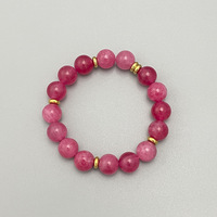 Bracelet élastique en acier inoxydable doré 18 carats avec de grandes perles de pierres précieuses naturelles pour femme