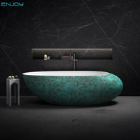 Baignoire autoportante en pierre artificielle, grande forme ovale, surface solide, drain inclus, design marbre de Carrare