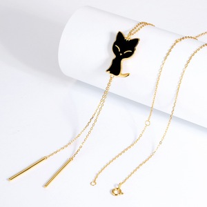 2019 nuevo diseño de esmalte negro pave CZ Diamante de oro de plata esterlina gato collar de lazo - Product Image 4