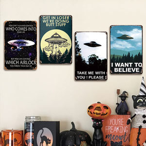 UFO Metal Wall Sign <strong>Vintage</strong> Sci Fi Art Decor Alien Abduction <strong>Poster</strong> for Home Living Room Bedroom Space Theme Decoration - Product Image 2