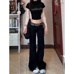 Jean en denim noir rétro taille haute évasé en coton Hiromi 2025 pour femme – Style urbain printemps-automne, coupe slim ample à jambe large et fine - Product Image 3