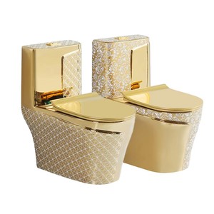 <span class=keywords><strong>Set</strong></span> Sanitario in Porcellana Stile Lusso Reale Dorato, Lavabo Artistico su Colonna, Lavabo Sospeso, <span class=keywords><strong>Set</strong></span> WC Monoblocco - Product Image 3
