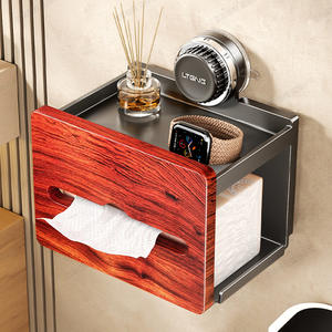 Porte-papier toilette rectangulaire en bois de séquoia bleu, auto-adhésif, sans perçage, boîte de rangement moderne pour salle de bain, gris anthracite - Product Image 2