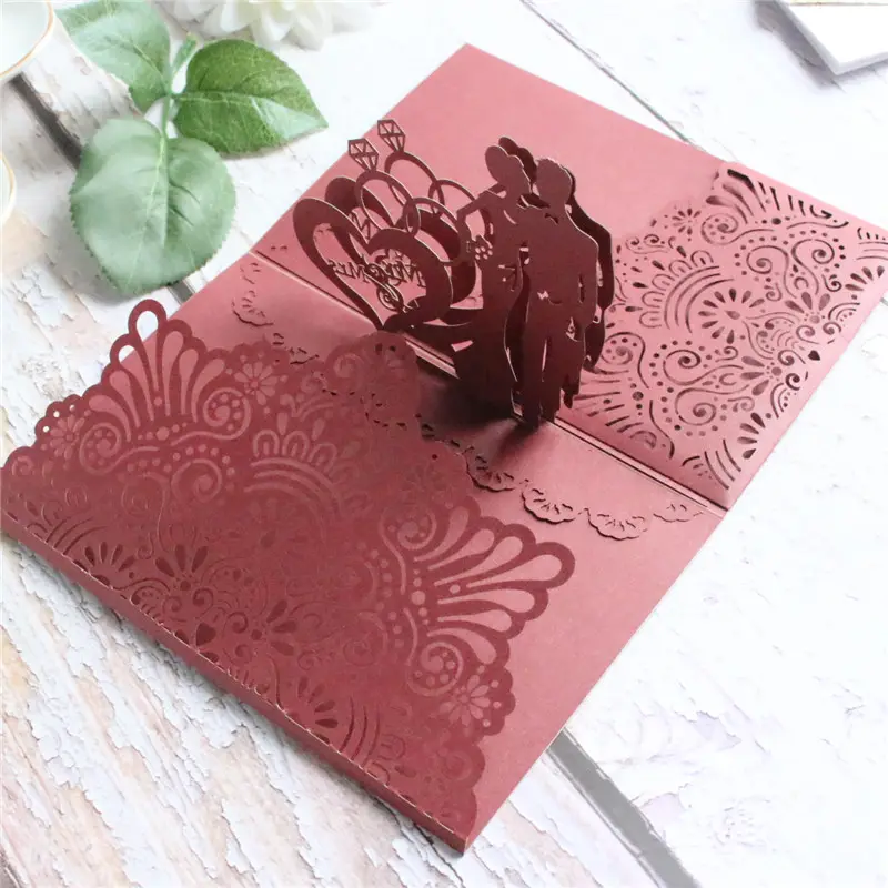 Pop Up Love Invitation Card Wedding Engagement Heart Laser Cutting Customized printing Party Paper Decoration Supply