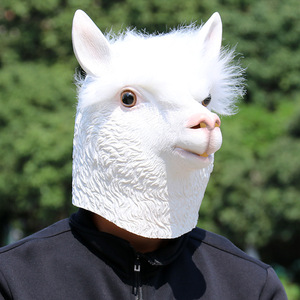 Masque d'alpaga en latex, couvre-chef animal, taille unique, blanc, accessoires de fête cosplay - Product Image 1