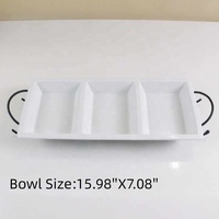Plateau de service en céramique blanche à 3 compartiments avec poignée en métal noir, plateau moderne pour collations, fruits et desserts pour la maison, la cuisine et les fêtes