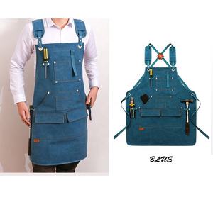 Delantal de trabajo pesado de lona para hombres y mujeres, delantal con lazo, múltiples bolsillos, para Chef, tienda, cruzadas con correas ajustables - Product Image 5