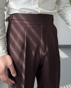 Pantalones de traje rectos de cintura alta con cinturón de hebilla de estilo italiano, pantalones <span class=keywords><strong>Gurkha</strong></span> elegantes ajustados informales para hombre - Product Image 5