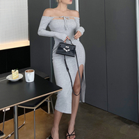 Usine de haute qualité personnalisé en gros femmes tricot drapé col bénitier sans manches à bretelles Cami fendu fente robe mi-longue de fête