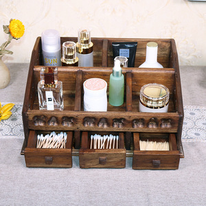 Caja de almacenamiento de cosméticos de madera tailandesa de 18L con tapa abierta y compartimentos, organizador de escritorio para dormitorio y sala de estar - Product Image 1