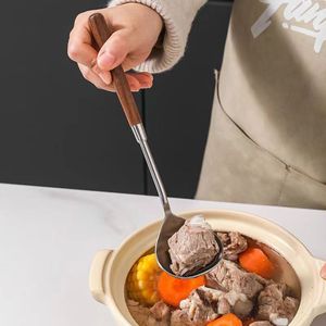 304 Stainless Steel <b>Walnut</b> Wood Handle Soup Ladle Rice Paddle Long Handle Kitchen Cooking Utensil Heavy Duty 2 Pieces - Product Image 2