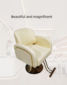 Chaise <span class=keywords><strong>de</strong></span> barbier <span class=keywords><strong>de</strong></span> luxe en cuir crème avec accents dorés, chaise <span class=keywords><strong>de</strong></span> salon hydraulique pour <span class=keywords><strong>studio</strong></span> <span class=keywords><strong>de</strong></span> <span class=keywords><strong>coiffure</strong></span> - Product Image 5