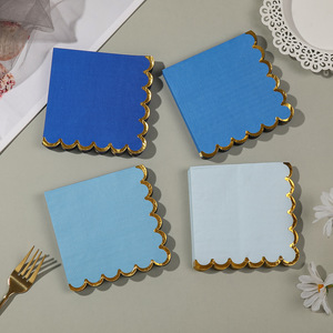 <b>Disposable</b> Paper Napkins Dark Blue Gold Foil Trim 250mm Square For Birthday Parties Wholesale - Product Image 5