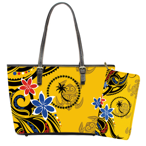 Bolso grande de cuero para mujer, bolsos estampados <span class=keywords><strong>con</strong></span> diseño Chuuk de flores polinesias de lujo <span class=keywords><strong>con</strong></span> cartera a juego, monedero de moda para mujer - Product Image 2