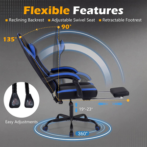 <span class=keywords><strong>Silla</strong></span> de Juego Ergonómica Negra y <span class=keywords><strong>Azul</strong></span>, <span class=keywords><strong>Silla</strong></span> de Juego de Cuero Giratoria y Reclinable, Muebles Deportivos para Gamers, <span class=keywords><strong>Silla</strong></span> de Computadora con Reposapiés - Product Image 6